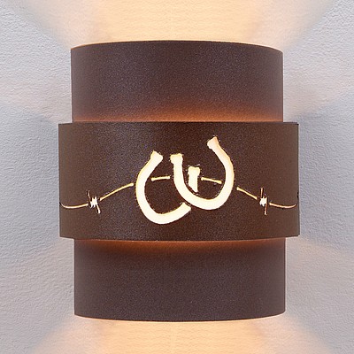 Northridge Sconce Large - Barb Wire and Horseshoe Cutout Outdoor Wall Light Horse Metal Art