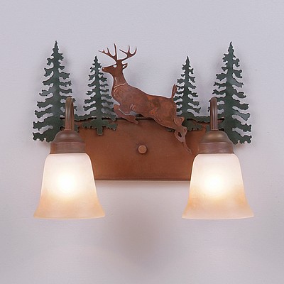 Wasatch Double Bath Vanity Light - Valley Deer Bath 2 Light Deer Metal Art