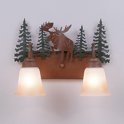 Wasatch Double Bath Vanity Light - Alaska Moose Bath 2 Light Moose Metal Art