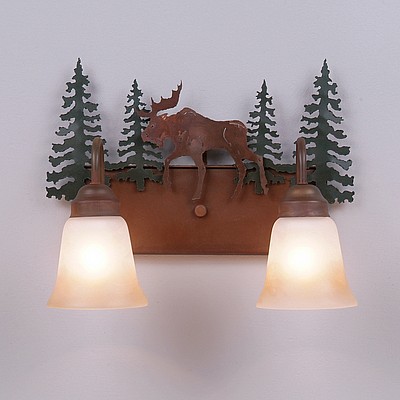 Wasatch Double Bath Vanity Light - Mountain Moose Bath 2 Light Moose Metal Art