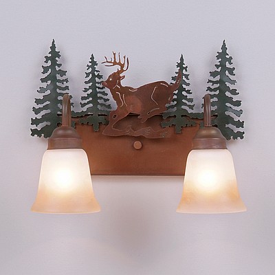 Wasatch Double Bath Vanity Light - Mountain Deer Bath 2 Light Deer Metal Art