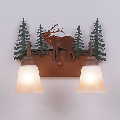 Wasatch Double Bath Vanity Light - Mountain Elk Bath 2 Light Elk Metal Art