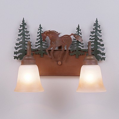 Wasatch Double Bath Vanity Light - Mountain Horse Bath 2 Light Horse Metal Art