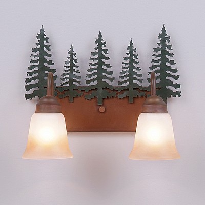 Wasatch Double Bath Vanity Light - Cedar Tree Bath 2 Light Trees Metal Art