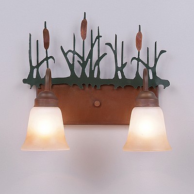 Wasatch Double Bath Vanity Light - Cattails Bath 2 Light Cattails Metal Art