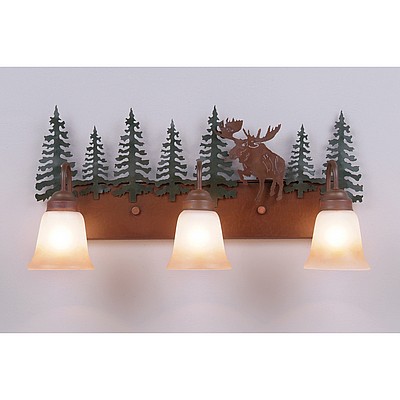 Wasatch Triple Bath Vanity Light - Alaska Moose Bath 3 Light Moose Metal Art