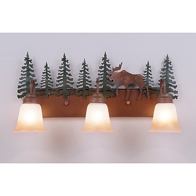 Wasatch Triple Bath Vanity Light - Mountain Moose Bath 3 Light Moose Metal Art