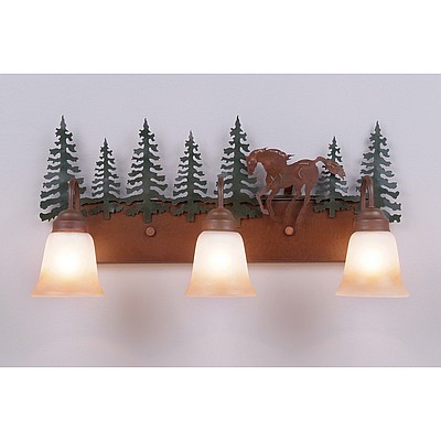 Wasatch Triple Bath Vanity Light - Mountain Horse Bath 3 Light Horse Metal Art