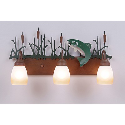 Wasatch Triple Bath Vanity Light - Trout Bath 3 Light Trout Metal Art