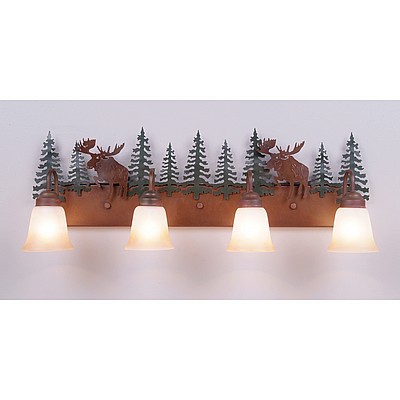 Wasatch Quad Bath Vanity Light - Alaska Moose Bath 4 Light Moose Metal Art