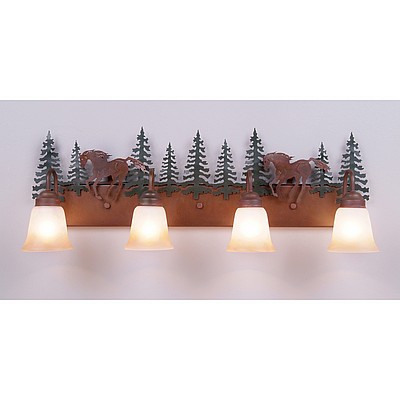 Wasatch Quad Bath Vanity Light - Mountain Horse Bath 4 Light Horse Metal Art