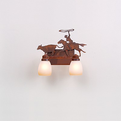 Parkshire Double Bath Vanity Light - Roping Cowboy Bath 2 Light Western Metal Art
