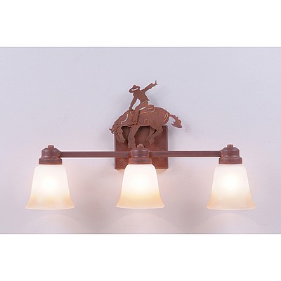 Parkshire Triple Bath Vanity Light - Bucking Bronco Bath 3 Light Western Metal Art