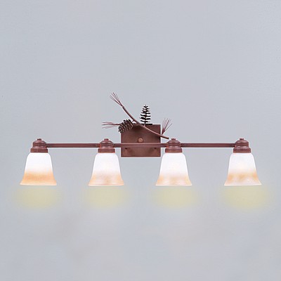 Clearance: Parkshire Quad Bath Vanity Light - Pine Cone - Two-Toned Glass - Rust Patina Finish