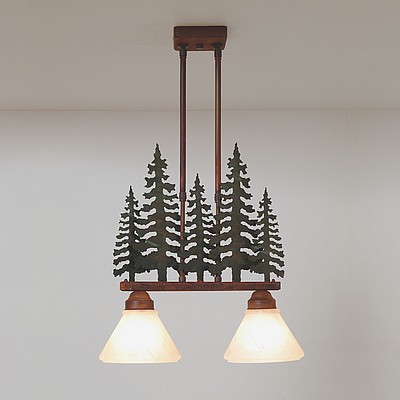 Cedarwood Kitchen Island Light Double - Cedar Tree Kitchen Island Light Trees Metal Art