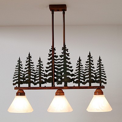 Cedarwood Kitchen Island Light Triple - Cedar Tree Kitchen Island Light Trees Metal Art