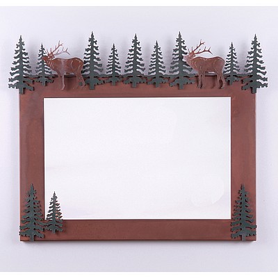 Wasatch Horizontal Mirror Frame - Mountain Elk Vanity Mirror Elk Metal Art