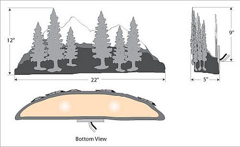 Wood Mountain Sconce - Pine Tree Wall Light Trees Metal Art