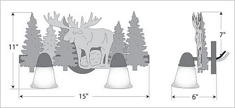 Lakeside Double Bath Vanity Light - Moose Bath 2 Light Moose Metal Art