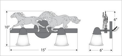 Lakeside Double Bath Vanity Light - Horse Bath 2 Light Horse Metal Art