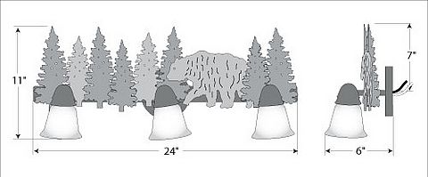 Lakeside Triple Bath Vanity Light - Bear Bath 3 Light Bear Metal Art