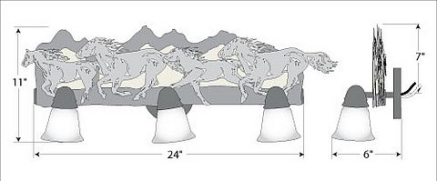 Lakeside Triple Bath Vanity Light - Horse Mountain Bath 3 Light Horse Metal Art