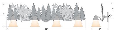 Lakeside Quad Bath Vanity Light - Moose Bath 4 Light Moose Metal Art