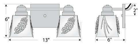 Woodland Double Bath Vanity Light - Spruce Cone Bath 2 Light Pine Cone Metal Art