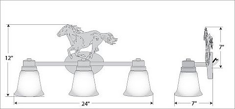 Sienna Triple Bath Vanity Light - Horse Bath 3 Light Horse Metal Art