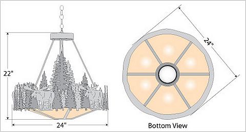 Crestline Chandelier Small - Bowl Bottom - Moose Chandelier Moose Metal Art