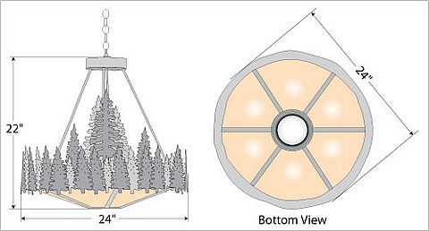 Crestline Chandelier Small - Shade Bottom - Pine Tree Chandelier Trees Metal Art