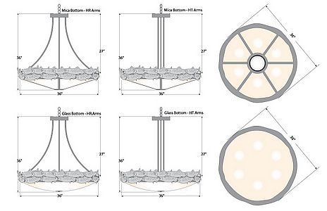 Crestline Chandelier Large - Shade Bottom - Salmon Chandelier Salmon Metal Art