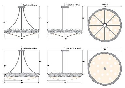 Crestline Chandelier Extra Large - Shade Bottom - Salmon Chandelier Salmon Metal Art