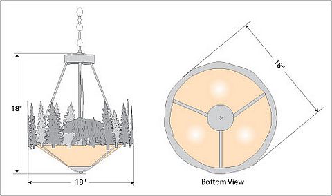 Crestline Foyer Chandelier Short - Shade Bottom - Bear Chandelier Bear Metal Art