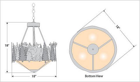 Crestline Foyer Chandelier Short - Shade Bottom - Moose Chandelier Moose Metal Art