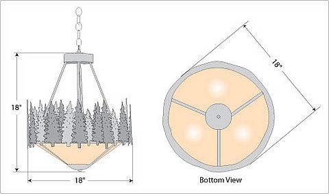 Crestline Foyer Chandelier Short - Bowl Bottom - Pine Tree Chandelier Trees Metal Art