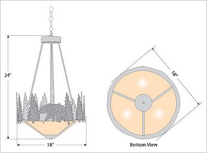 Crestline Foyer Chandelier Tall - Shade Bottom - Bear Chandelier Bear Metal Art