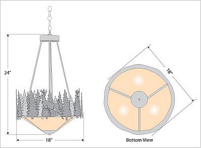Crestline Foyer Chandelier Tall - Shade Bottom - Deer Chandelier Deer Metal Art