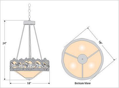 Crestline Foyer Chandelier Tall - Bowl Bottom - Horse Mountain Chandelier Horse Metal Art