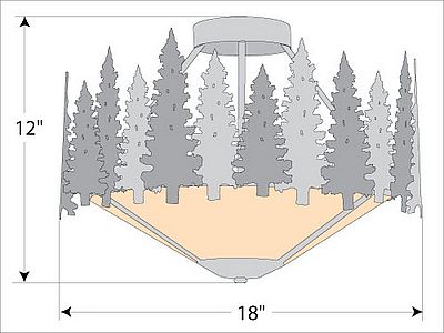 Crestline Semi Flush Short - Shade Bottom - Pine Tree Semi-Flush Light Trees Metal Art