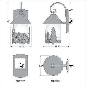 Vista Lantern Sconce - Bear Outdoor Wall Light Bear Metal Art