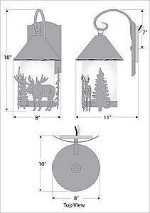 Vista Lantern Sconce - Moose Outdoor Wall Light Moose Metal Art