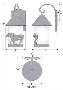 Vista Lantern Sconce - Horse Outdoor Wall Light Horse Metal Art