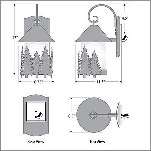 Vista Lantern Sconce - Pine Tree Outdoor Wall Light Trees Metal Art