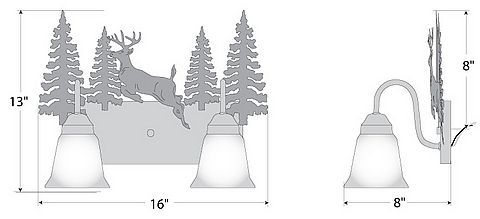 Wasatch Double Bath Vanity Light - Valley Deer Bath 2 Light Deer Metal Art