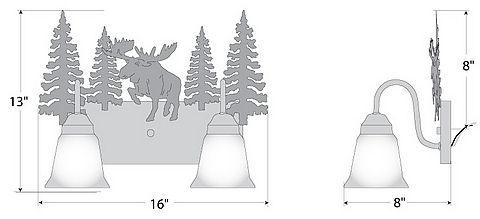 Wasatch Double Bath Vanity Light - Alaska Moose Bath 2 Light Moose Metal Art