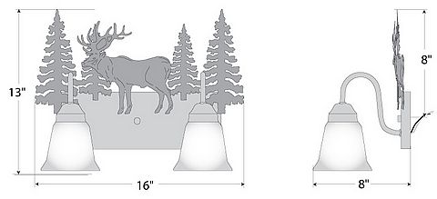 Wasatch Double Bath Vanity Light - Valley Elk Bath 2 Light Elk Metal Art