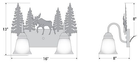 Wasatch Double Bath Vanity Light - Mountain Moose Bath 2 Light Moose Metal Art
