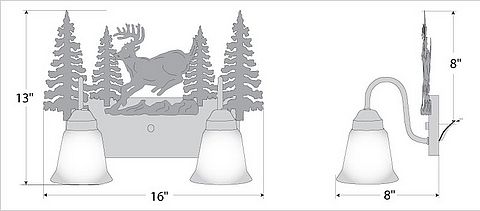 Wasatch Double Bath Vanity Light - Mountain Deer Bath 2 Light Deer Metal Art