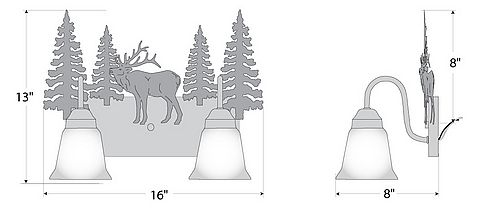 Wasatch Double Bath Vanity Light - Mountain Elk Bath 2 Light Elk Metal Art